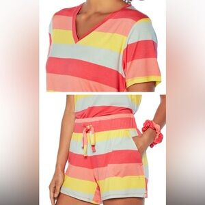 WildFox Ladies 3 Piece Short Set Matching Scrungie Italian Ice Stripe